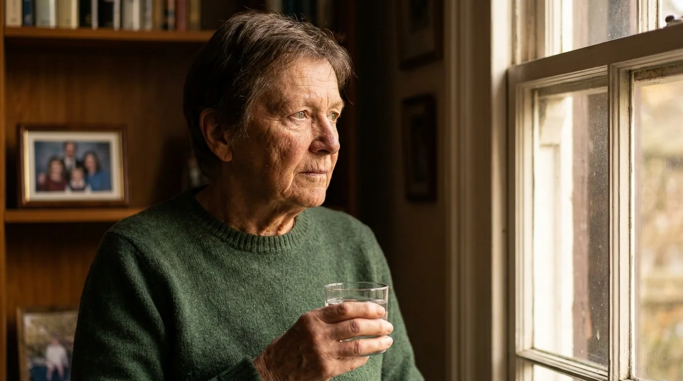 A dignified, high-quality portrait of an older adult looking thoughtfully out a window, symbolizing bioethical considerations.