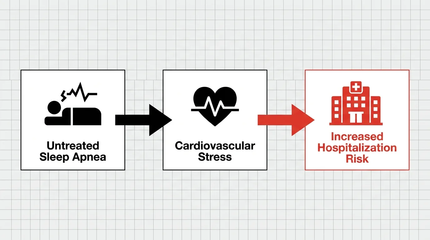 A flowchart showing how untreated sleep apnea leads to cardiovascular stress and eventually hospitalizations.