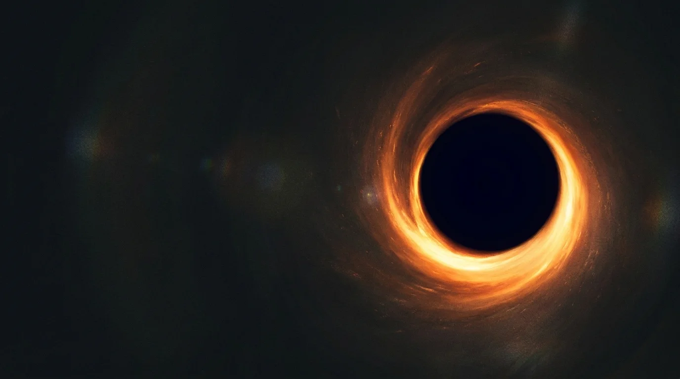 A glowing orange and yellow ring of light surrounding a central black void, representing a black hole's event horizon.
