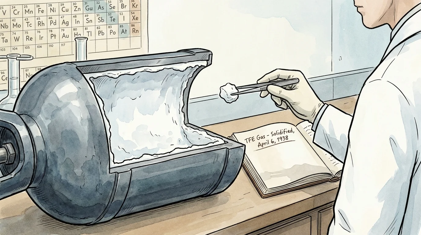 A watercolor drawing of a metal cylinder cut open to reveal a mysterious white waxy solid inside.