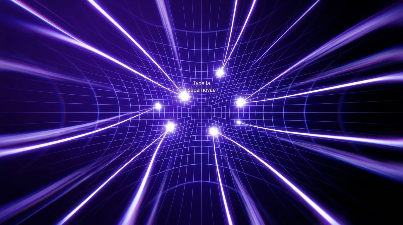 Abstract art showing bright points of light with speed streaks, representing the accelerating expansion of the universe.