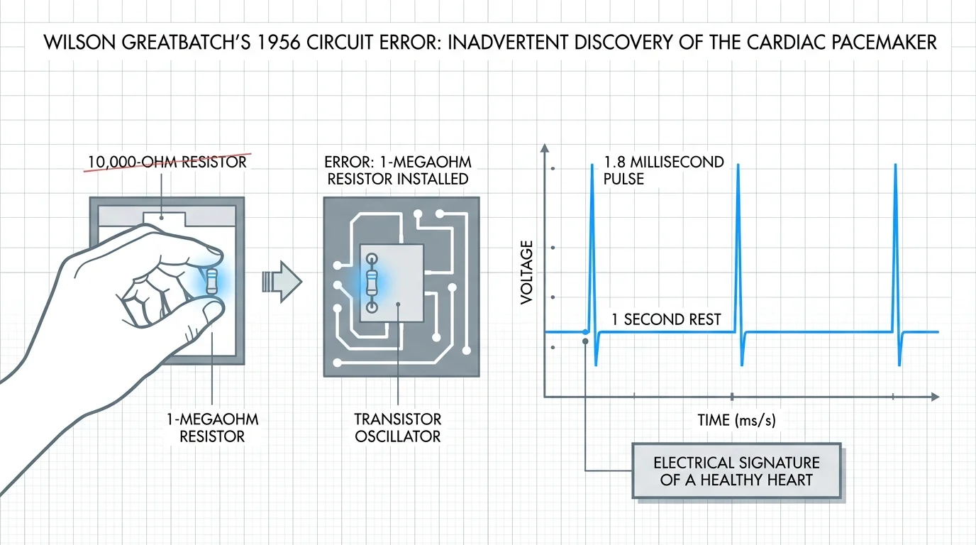 An engineering diagram comparing two resistors and showing a rhythmic 1.8ms electrical pulse.